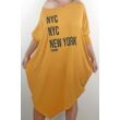 Aszimmetrikus aljú mustár sárga  New York feliratú tunika/ruha