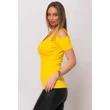 Vállán kivágott bordás anyagú sárga felső