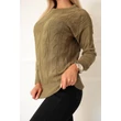 Egyedi kötésmintájú khaki pulóver