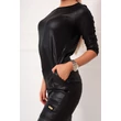 Latex hatású zsebes, fekete tunika/ruha