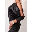 Latex hatású bő szabású fekete  felső
