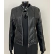 Állónyakú,cipzáros fekete műbőr dzseki