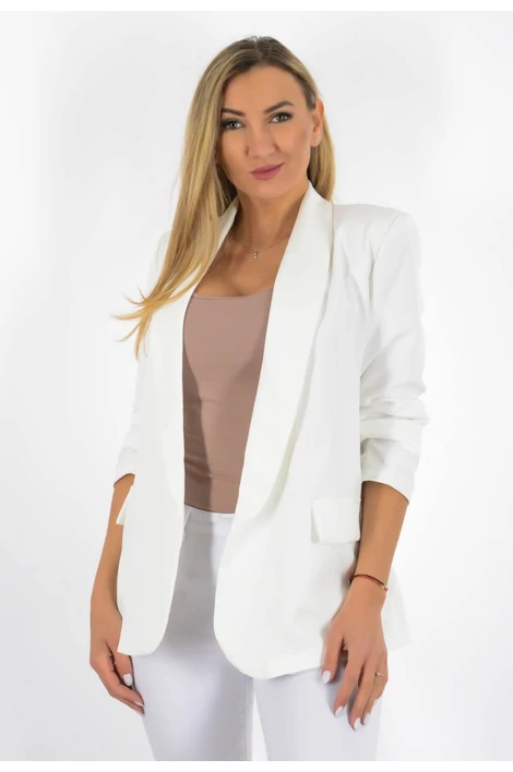 Fehér ráncolt ujjú, elegáns blézer