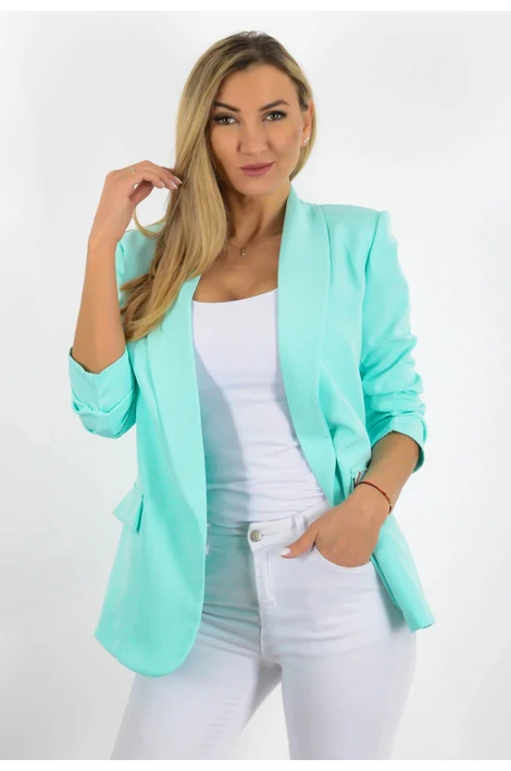 Világoszöld ráncolt ujjú, elegáns blézer