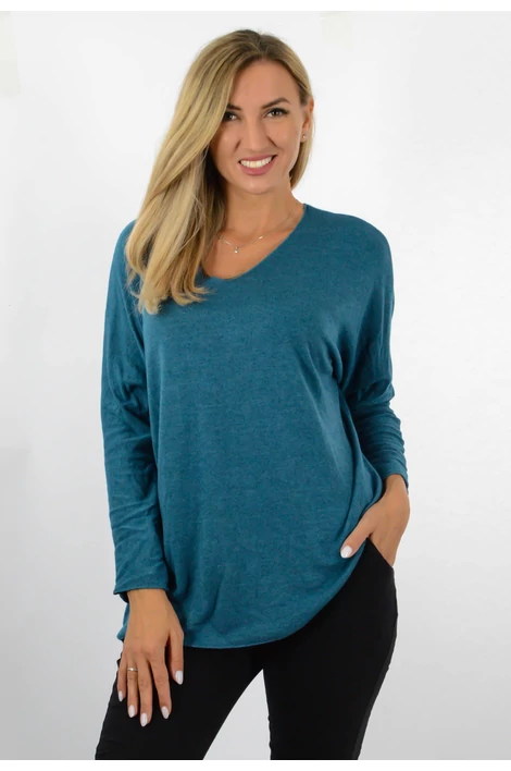 Vékonykötött  V nyakú petrolkék felső