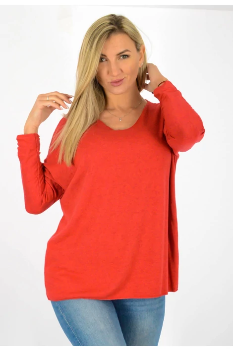 Vékonykötött V nyakú piros felső