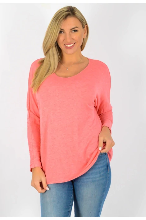 Vékonykötött V nyakú korall felső