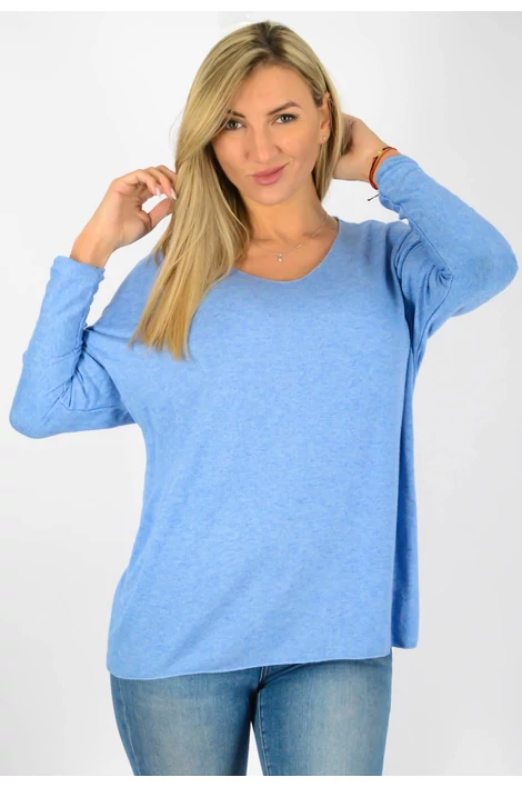 Vékonykötött  V nyakú égkék felső