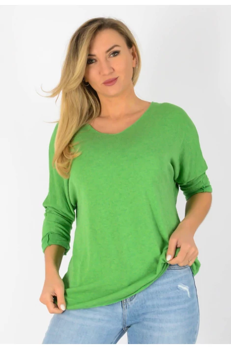 Vékonykötött  V nyakú kivizöld felső