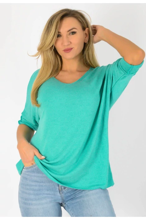 Vékonykötött  V nyakú mentazöld felső