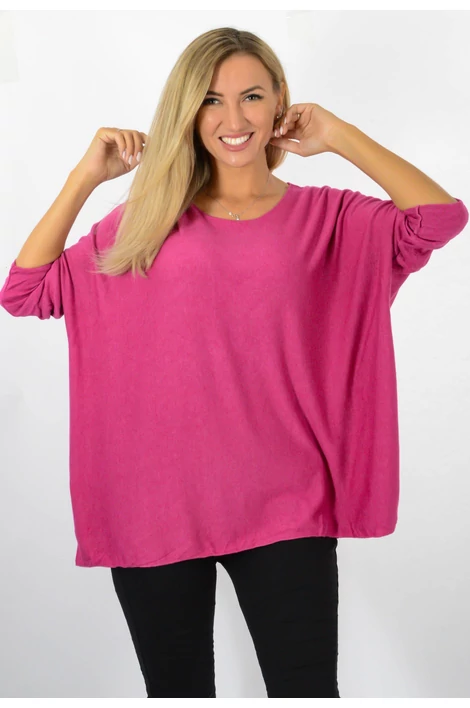 Vékonykötött kereknyakú pink felső