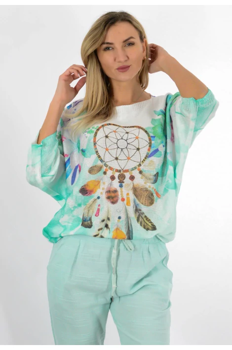 Finom  kötött,egyedi mintás bő fazonú felső