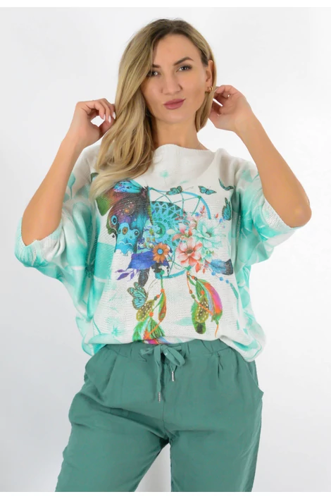 Finom  kötött,egyedi mintás bő fazonú felső