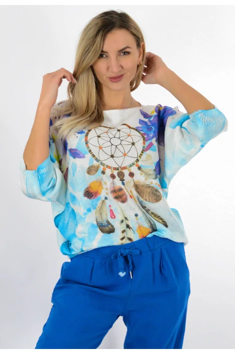 Finom  kötött,egyedi mintás bő fazonú felső