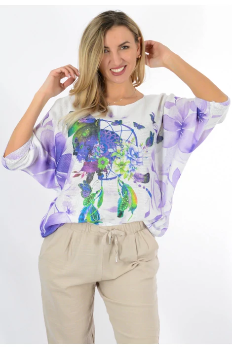 Finom  kötött,egyedi mintás bő fazonú felső