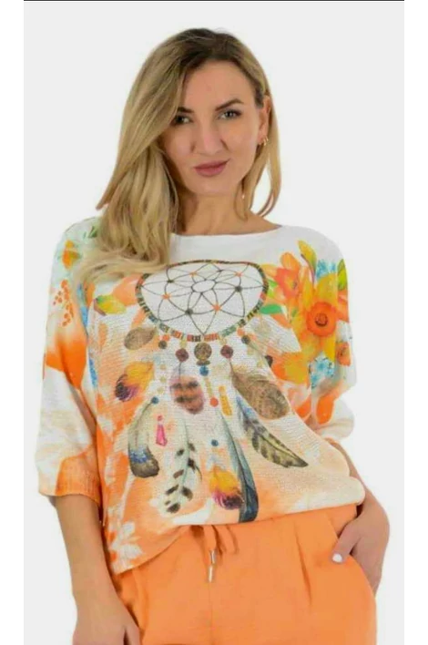 Finom  kötött,egyedi mintás bő fazonú felső