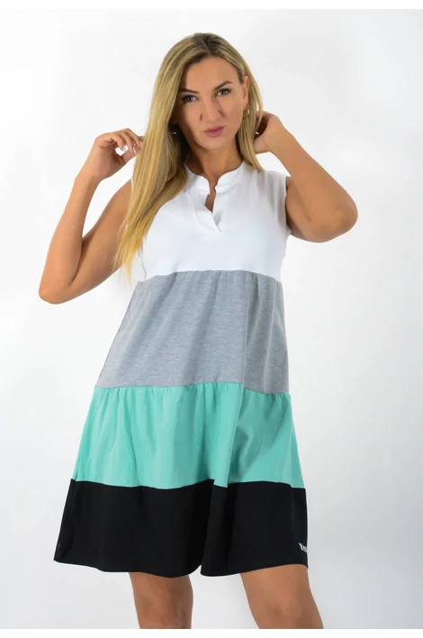 A vonalas(fehér-szürke-zöld--fekete) 4 színű ruha