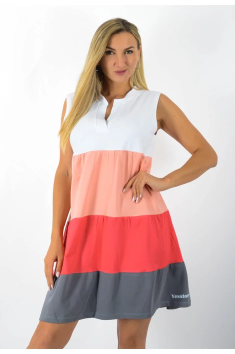 A vonalas(fehér--barack--korall-grafit) 4 színű ruha