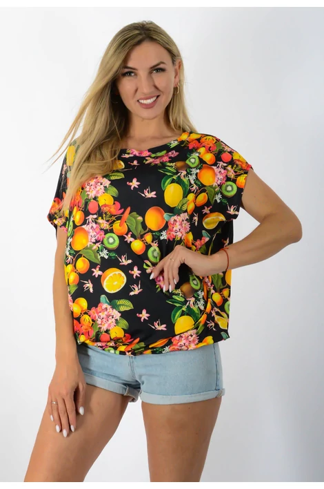 Félvállas rövid ujjú  mintás  felső