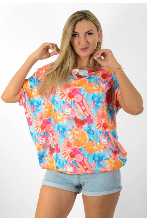 Félvállas rövid ujjú  mintás  felső