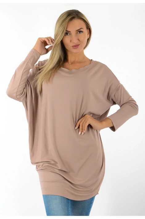 Félvállas bő fazonú drapp tunika