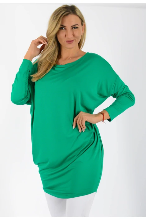 Félvállas bő fazonú  smaragdzöld tunika