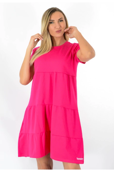 Kereknyakú A vonalas pink  ruha