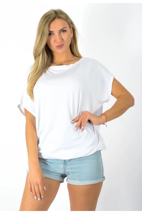 Félvállas gumis derekú  fehér felső