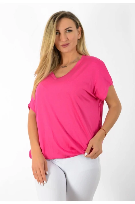 Félvállas gumis derekú V nyakas  pink felső