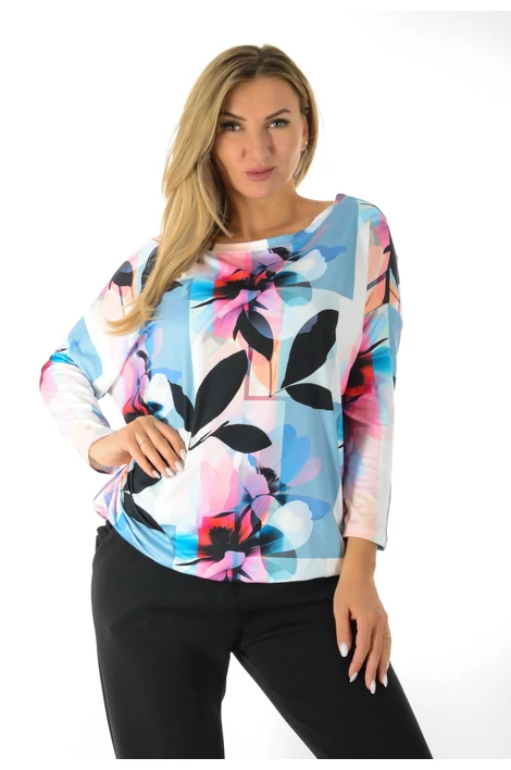 Félvállas gumis derekú mintás felső