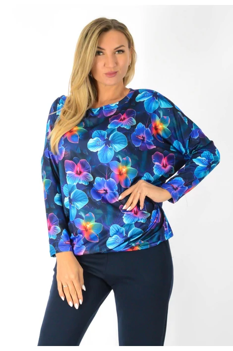 Félvállas gumis derekú mintás  felső