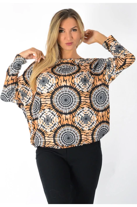 Félvállas gumis derekú mintás felső