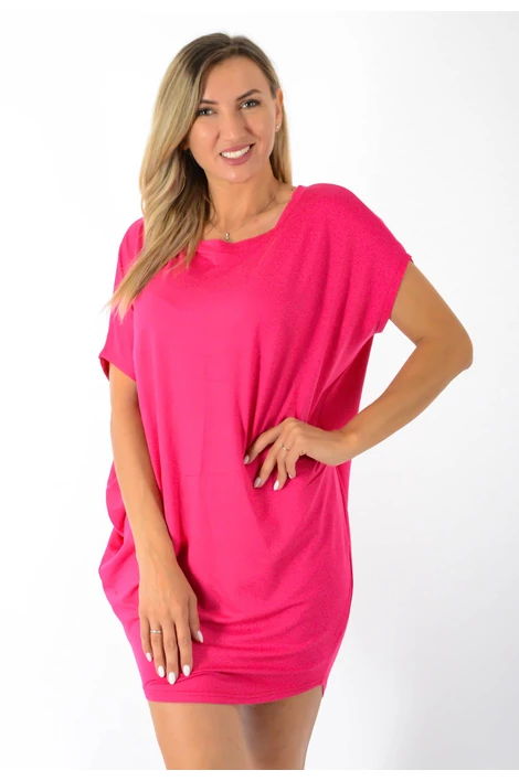 Félvállas bő fazonú pink tunika