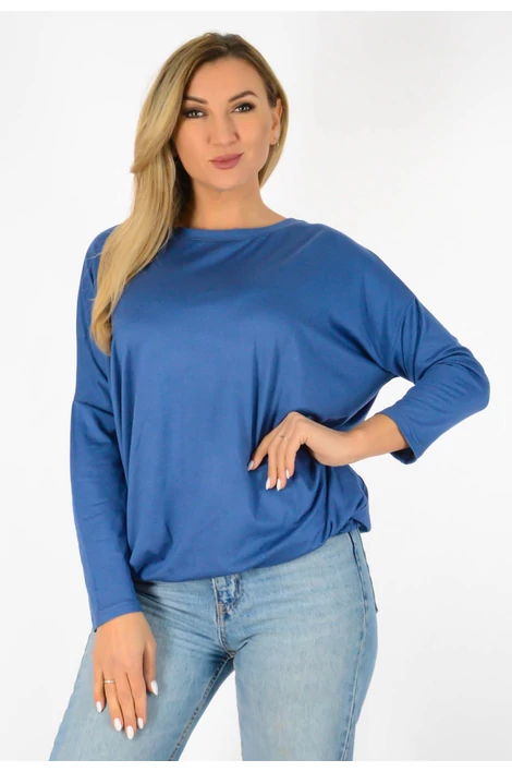 Félvállas gumis derekú  farmerkék felső