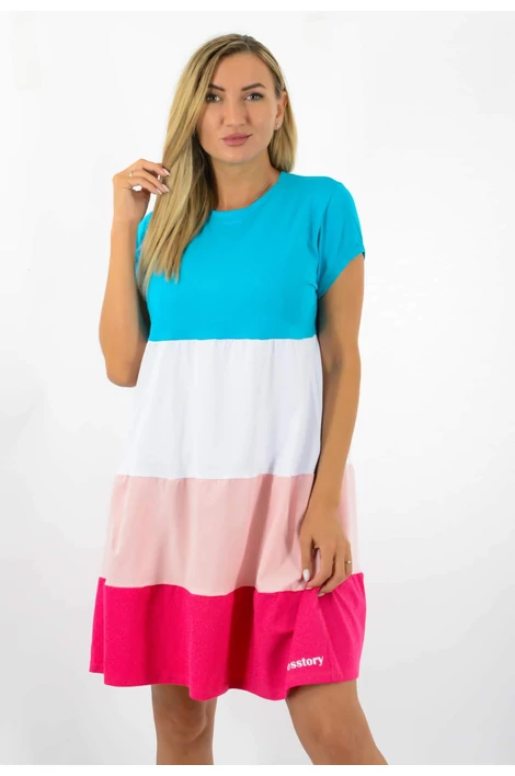 A vonalas(kék-fehér-puder-pink) 4 színű ruha