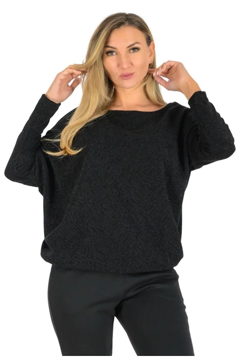 Félvállas gumis derekú fekete felső