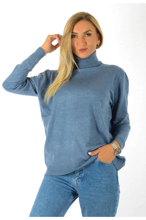 Garbósnyakú vékony kötött farmerkék felső