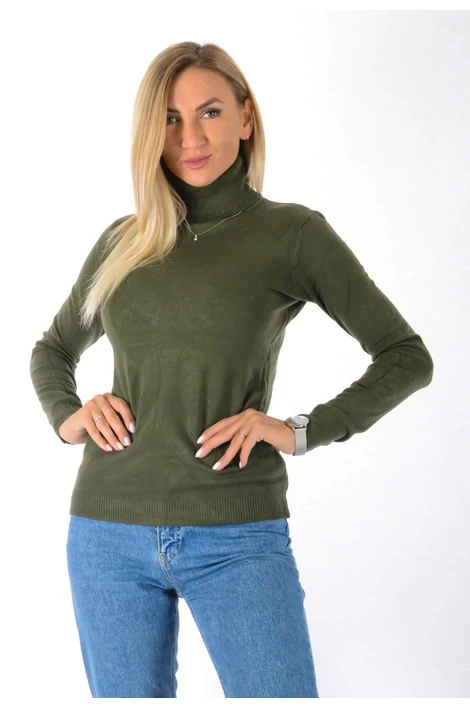 Garbósnyakú vékony kötött khaki felső