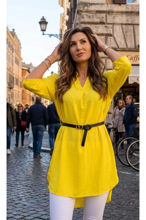 Claudia élénk sárga muszlin ing ruha/tunika