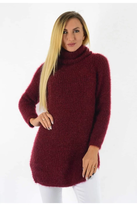 Csillámos anyagú, puha, meleg, kötött bordó tunika