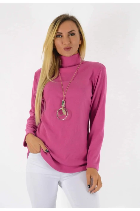 Emelt nyakú pihe-puha pink felső lánccal