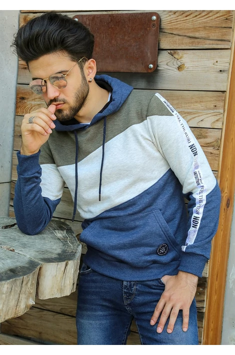 Kék-khaki MADMEXT kapucnis pulcsi