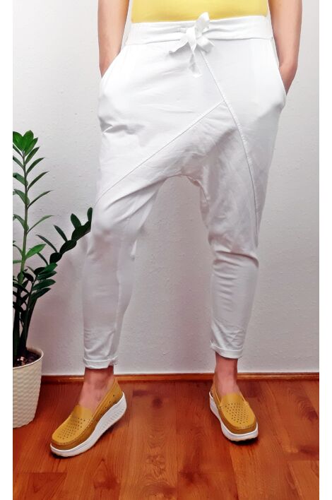 Ülepes vékony pamut fehér nadrág