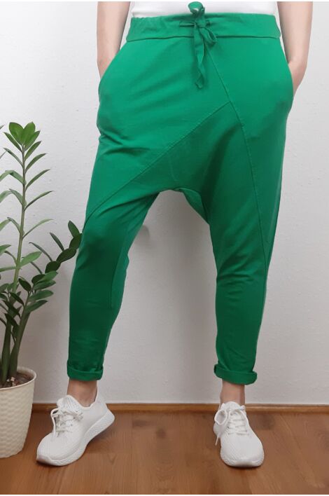 Ülepes vékony pamut zöld nadrág