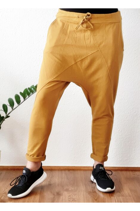 Ülepes vékony pamut sárga nadrág