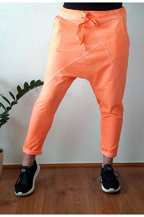 Ülepes vékony pamut neon narancs nadrág