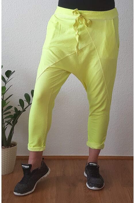 Ülepes vékony pamut neon sárga nadrág