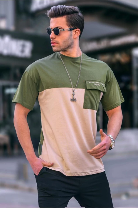 Khaki-drapp egyedi zsebes póló