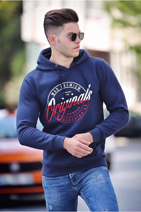 Originals nyomatos sötétkék púlóver