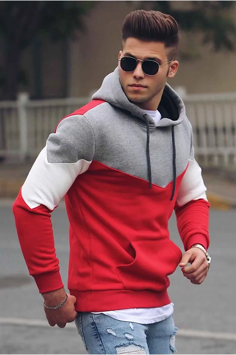 MADMEXT trikolor (Piros-fehér-szürke)kapucnis pulcsi